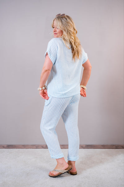 Zweiteiler "Blue Stripes" - Bluse & Hose im Streifenlook
