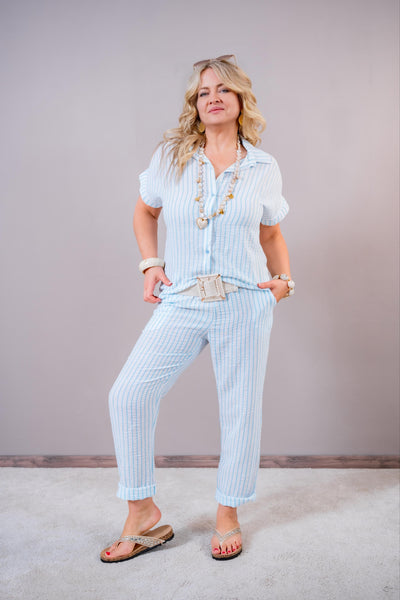 Zweiteiler "Blue Stripes" - Bluse & Hose im Streifenlook