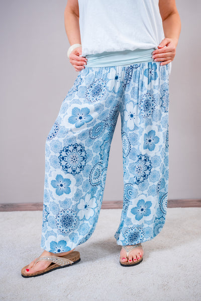 Harems-Hose mit Mandala-Muster, blau/grau/mint