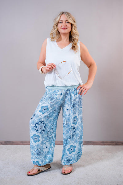 Harems-Hose mit Mandala-Muster, blau/grau/mint