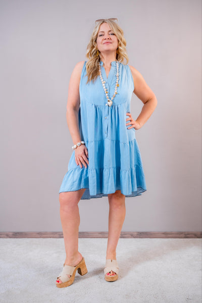 Sommerkleid "Light Denim" - leichtes Stufenkleid in Jeansoptik