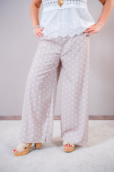 Sommerhose "Dots" - luftige weite Hose mit Pünktchen & Bindegürtel, taupe/creme
