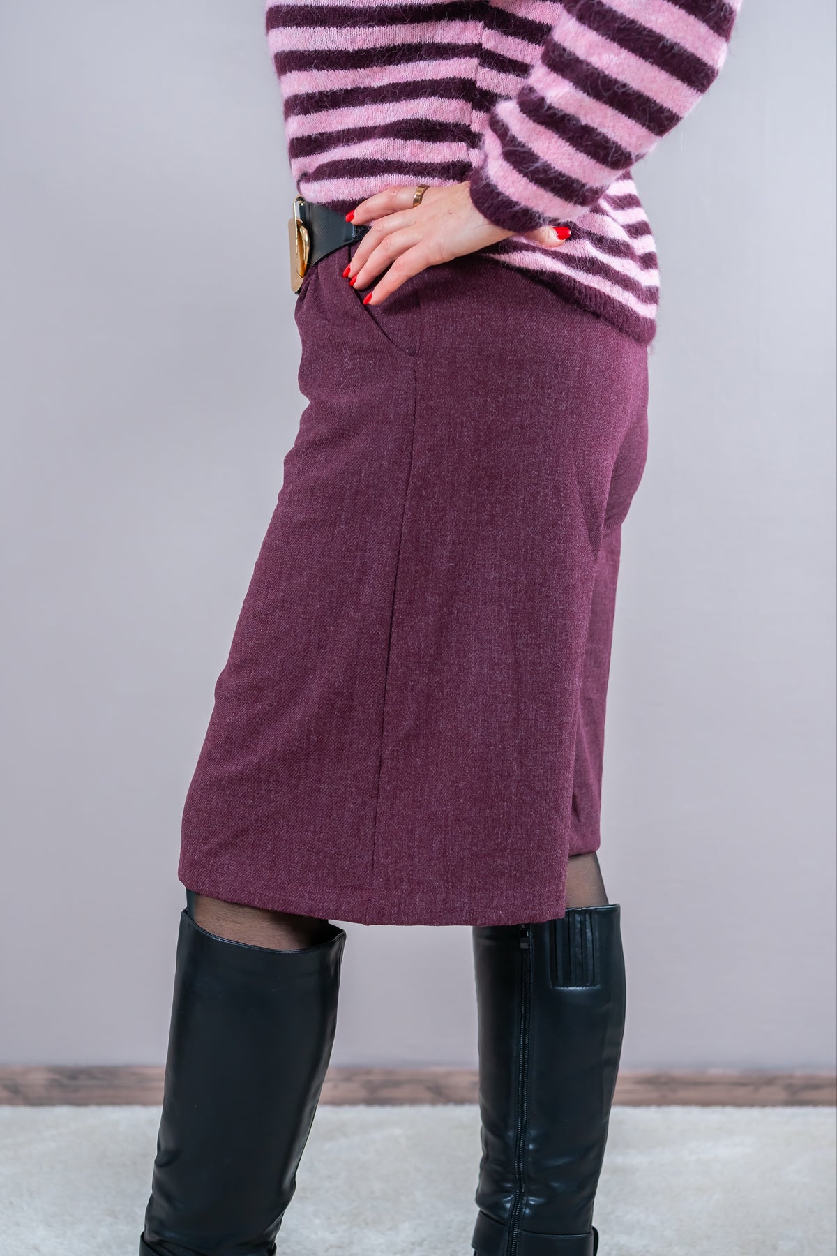 Elegante Wide-Leg-Bermuda, burgundy