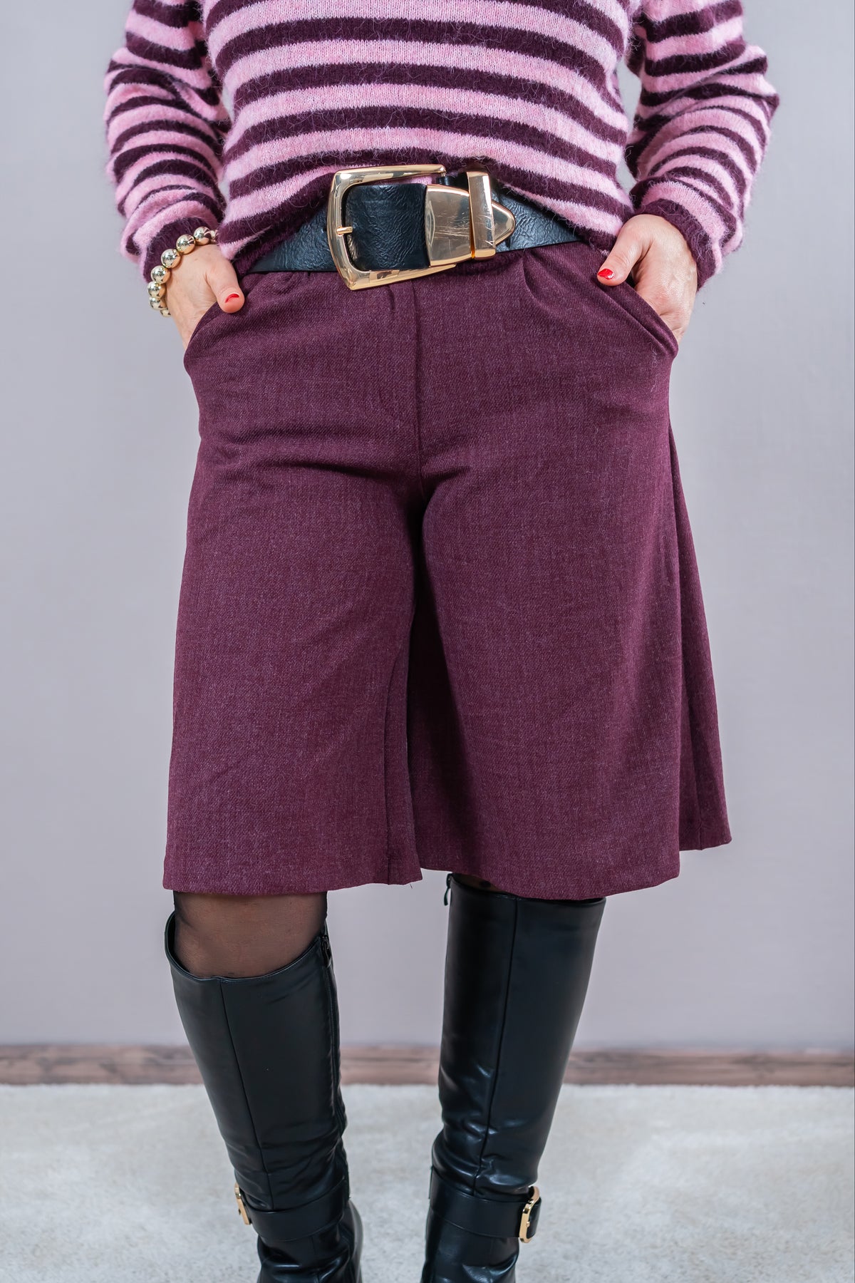 Elegante Wide-Leg-Bermuda, burgundy