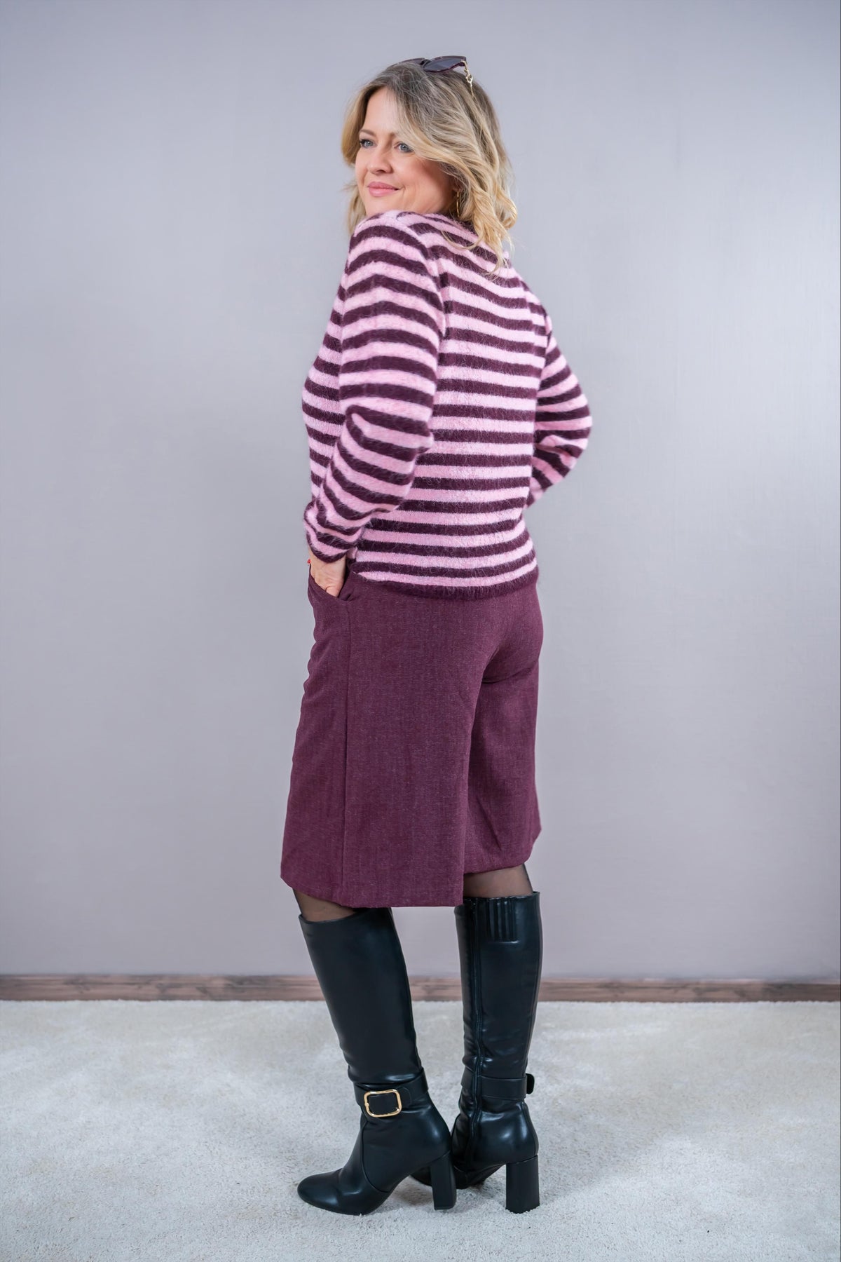 Elegante Wide-Leg-Bermuda, burgundy