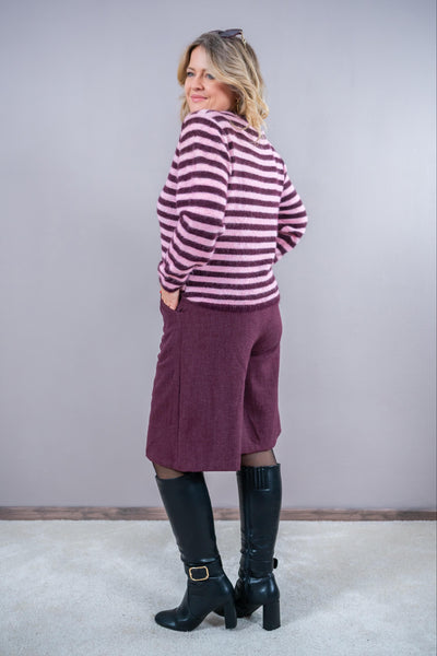 Elegante Wide-Leg-Bermuda, burgundy