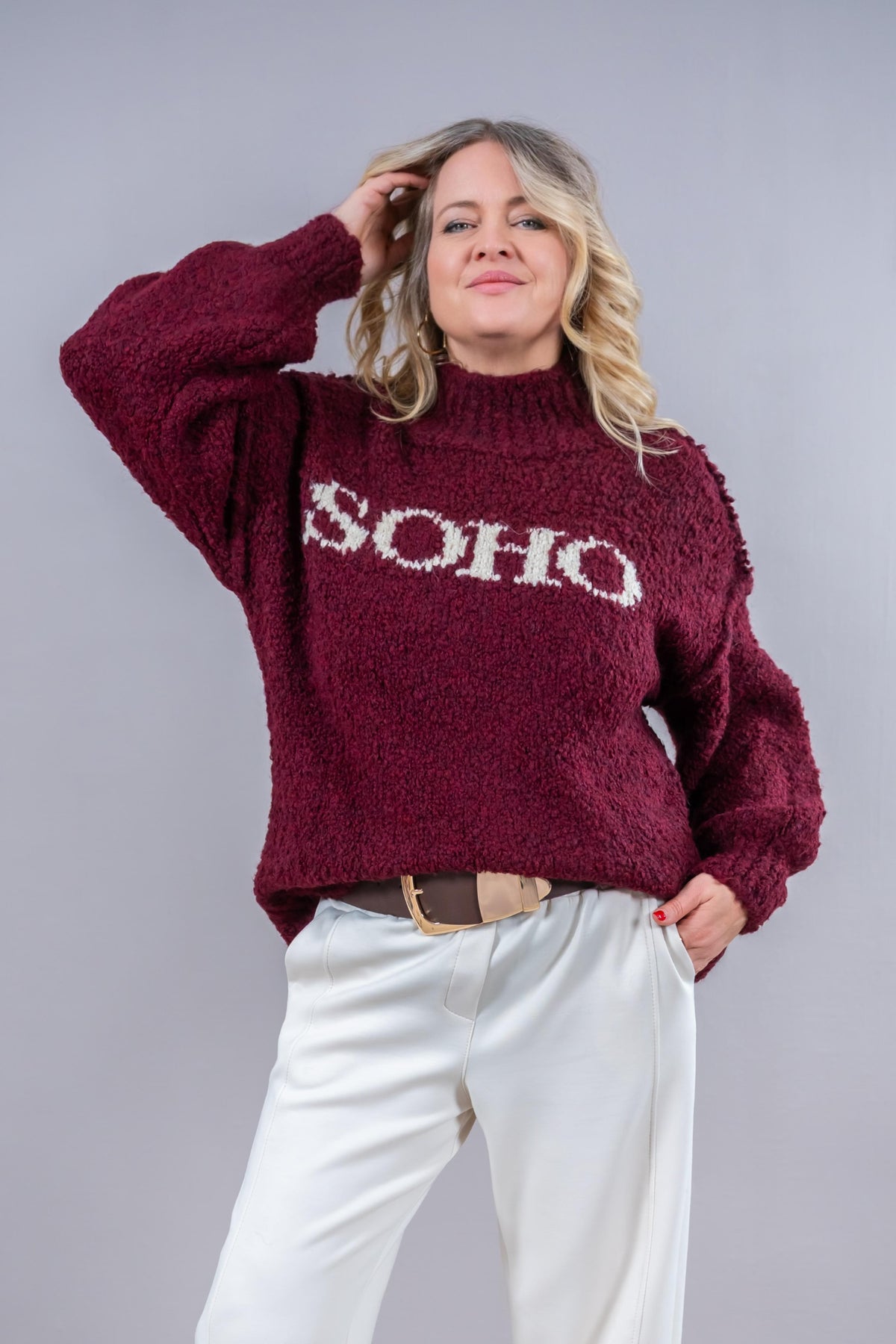 Bouclé Pullover "SOHO", bordeaux