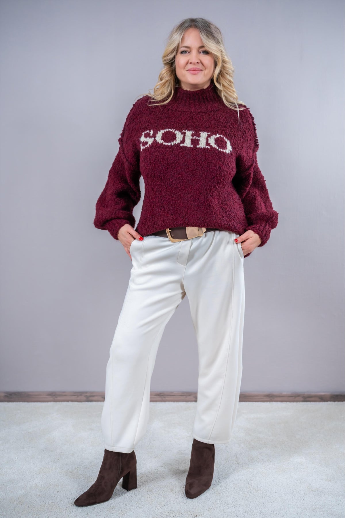 Bouclé Pullover "SOHO", bordeaux