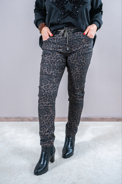 Stretchhose in Lederoptik mit Leo Design, schwarz