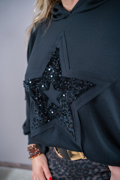 Hoodie mit Pailletten-Stern, schwarz