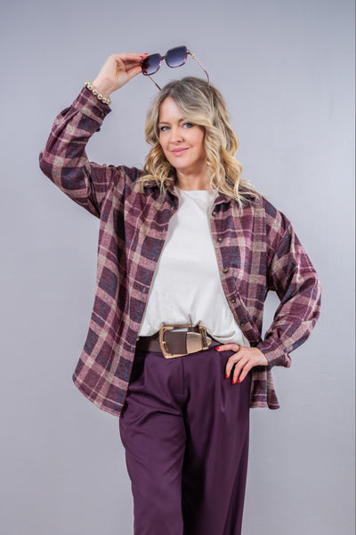 Karierte Hemdbluse, bordeaux