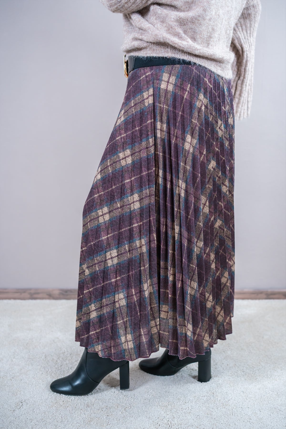Karierter Maxi Rock, beere/beige/blau