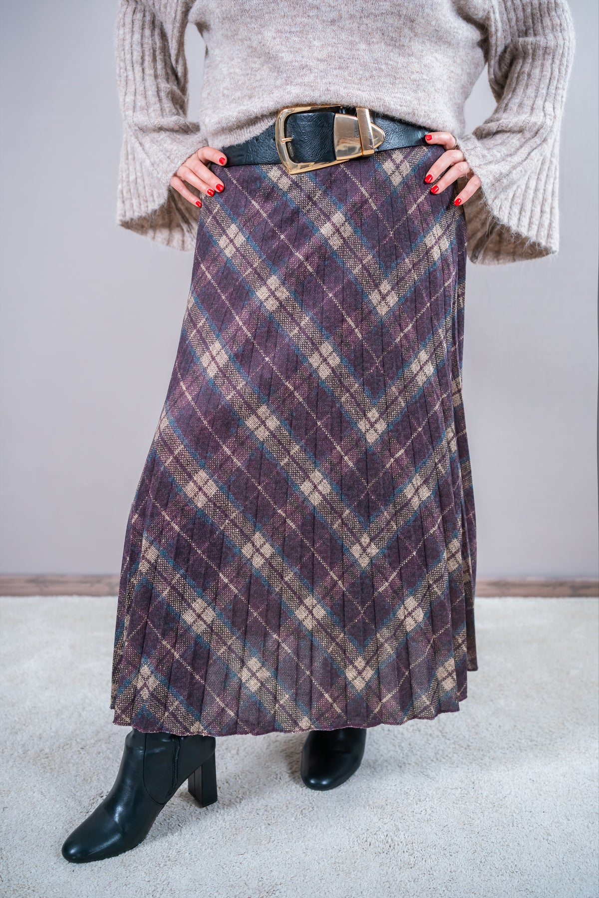 Karierter Maxi Rock, beere/beige/blau
