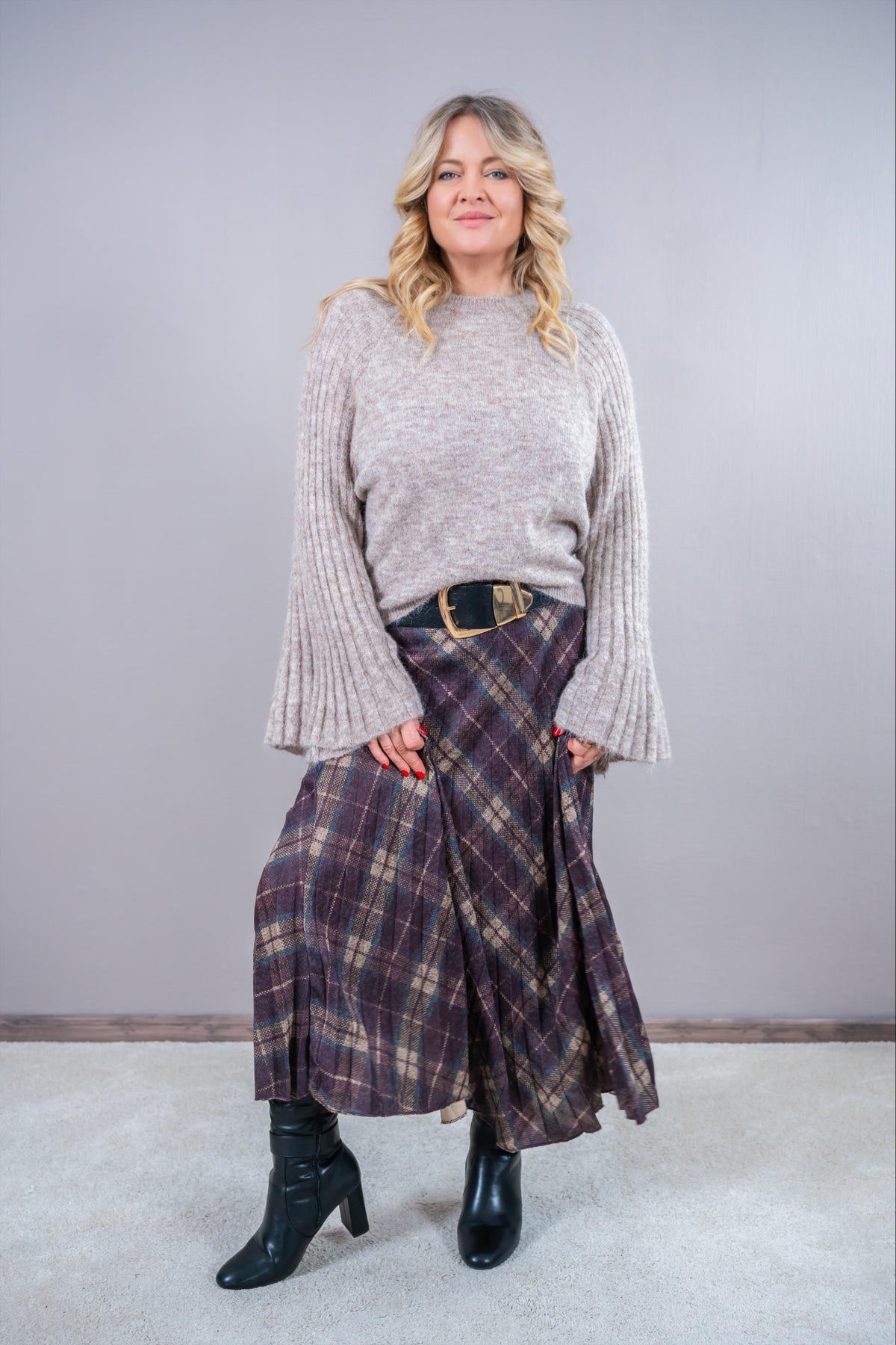 Karierter Maxi Rock, beere/beige/blau
