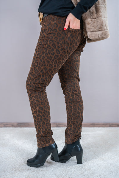 Stretchhose mit Leo Design, braun/camel