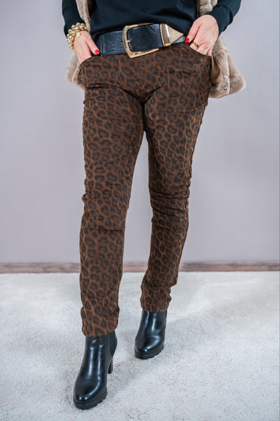Stretchhose mit Leo Design, braun/camel