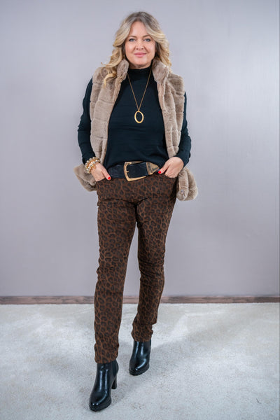 Stretchhose mit Leo Design, braun/camel