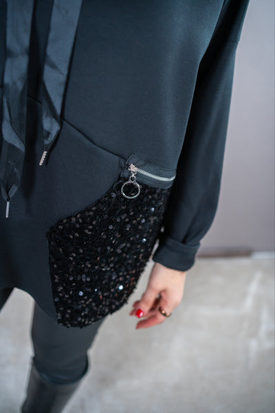 Hoodie mit Pailletten-Detail, schwarz