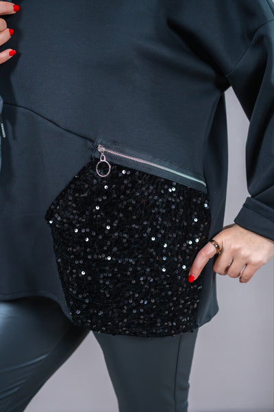 Hoodie mit Pailletten-Detail, schwarz