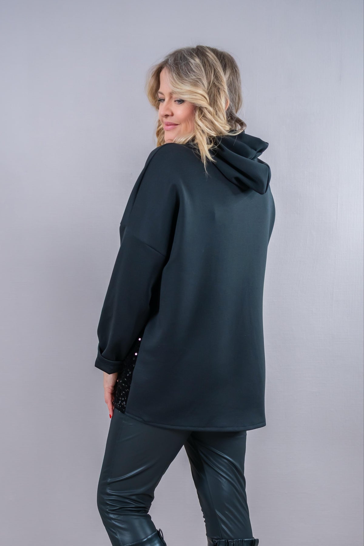 Hoodie mit Pailletten-Detail, schwarz