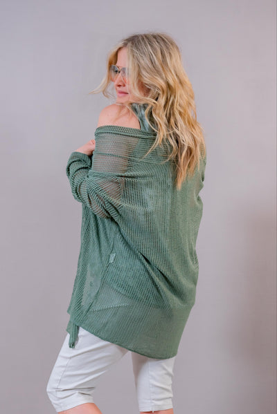 Netz-Cardigan mit Gold-Akzenten, khaki