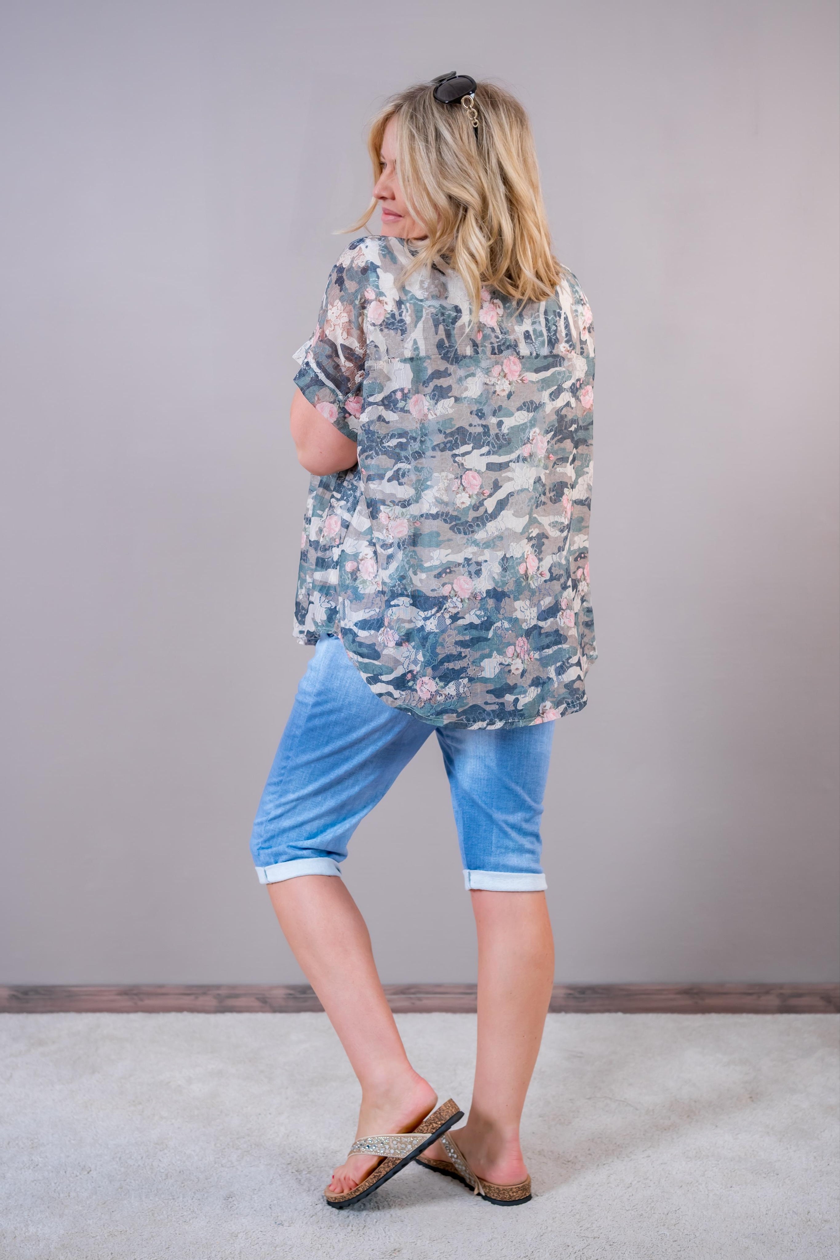 Spitzenbluse 'Roses & Camo'