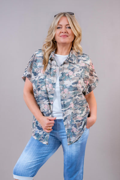 Spitzenbluse 'Roses & Camo'