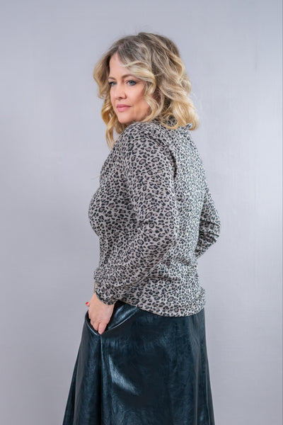 Langarmshirt mit Wasserfallausschnitt, beige