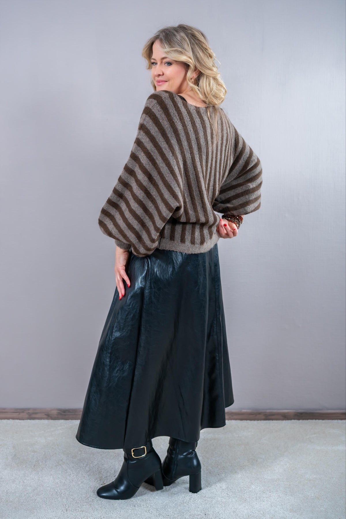 Strickpulli Stripes, braun/taupe