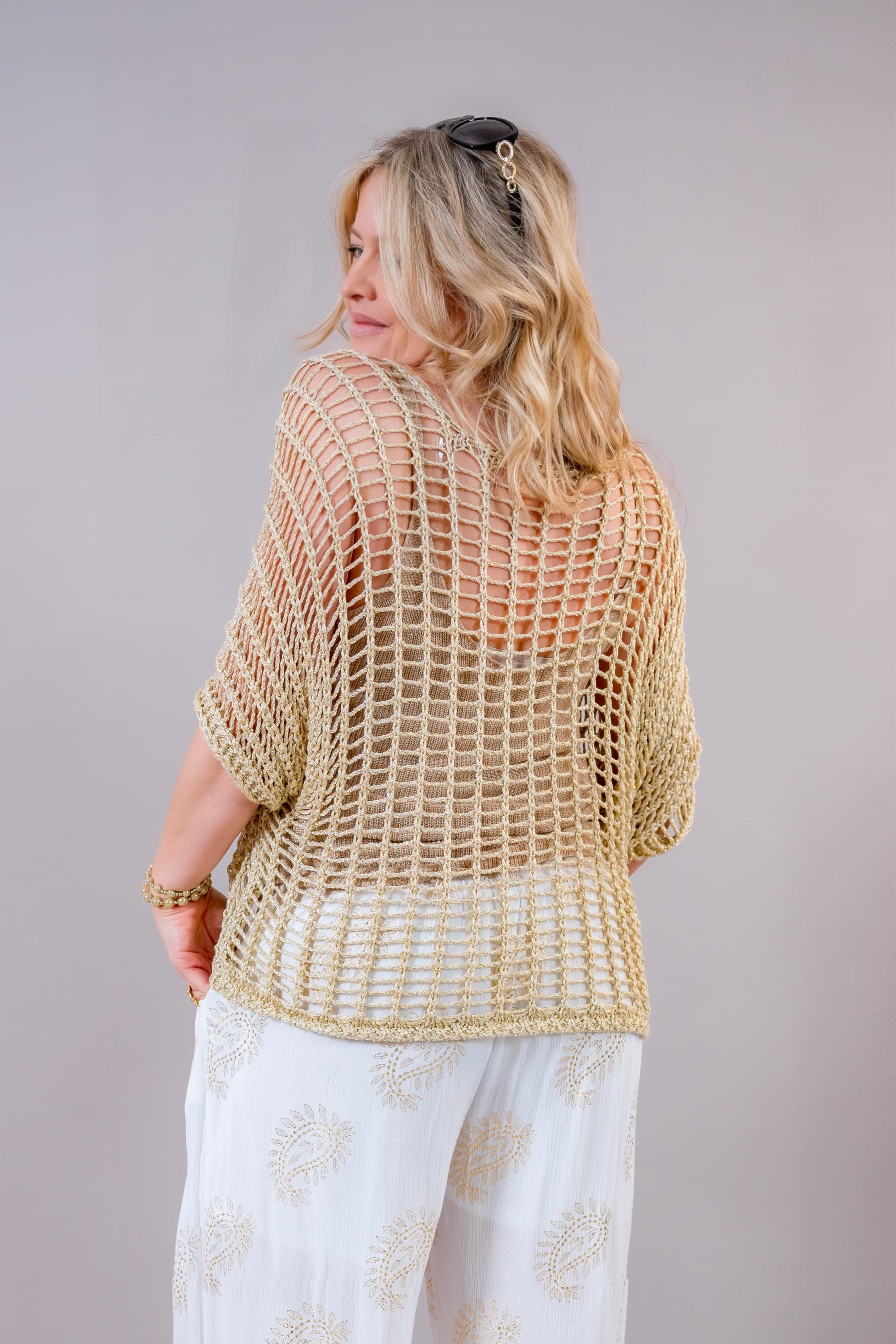 Glitzerndes Netz-Shirt, gold