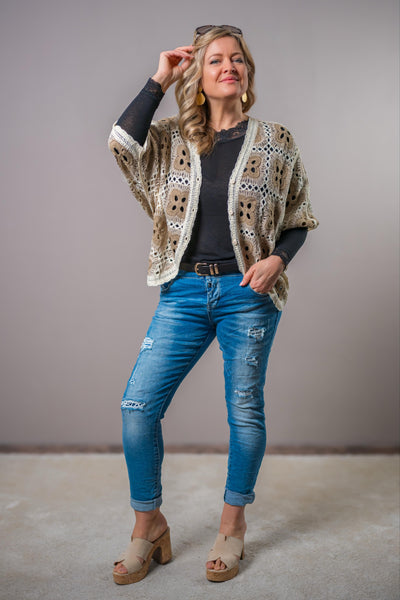 Oversize Häkeljacke mit Design, braun/beige/creme