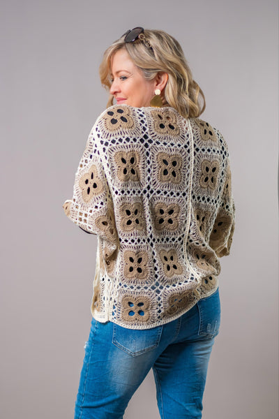 Oversize Häkeljacke mit Design, braun/beige/creme