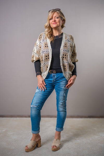 Destroyed Jeans mit Patches, blau