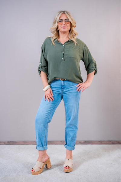 Tunika-Bluse mit Knopfleiste, khaki