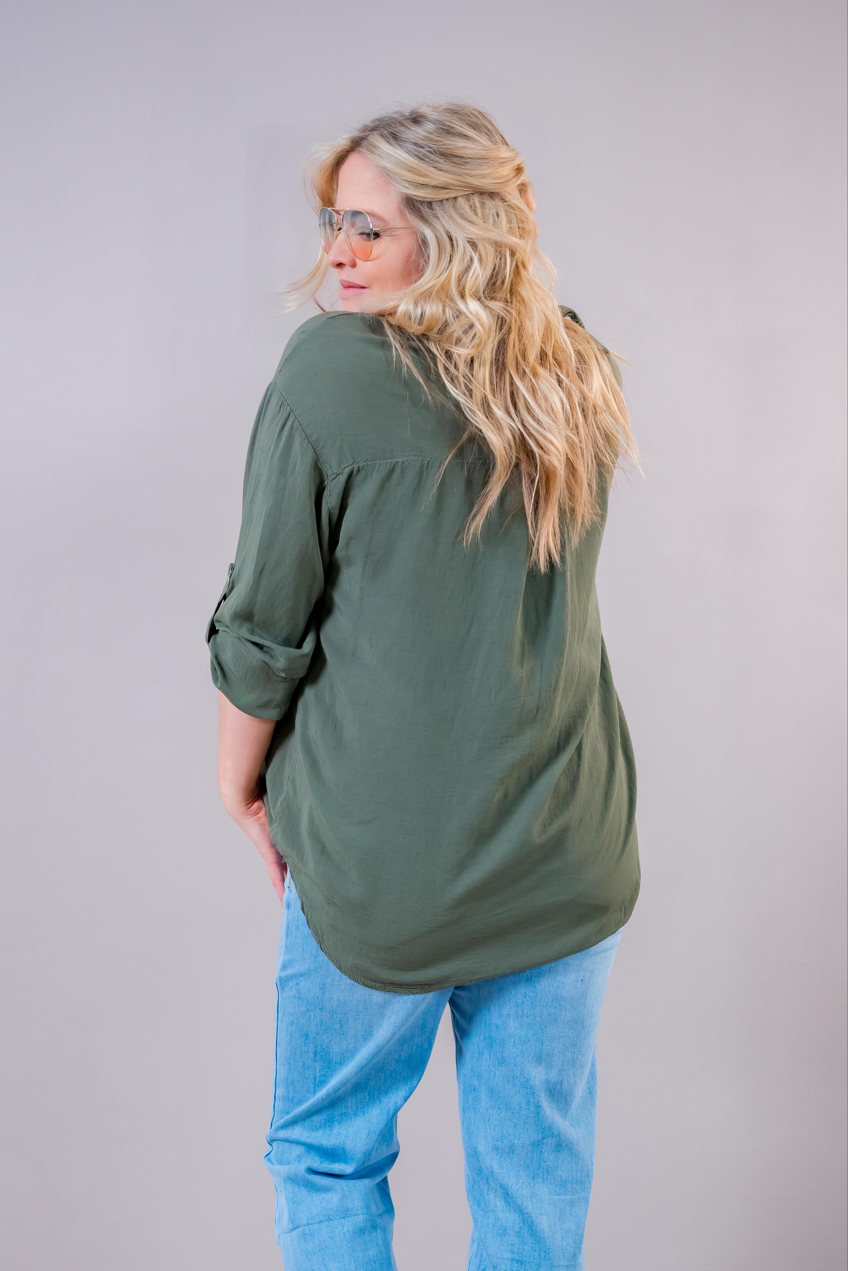 Tunika-Bluse mit Knopfleiste, khaki
