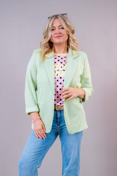 T-Shirt mit Punkten "matcha moments", rosa/schwarz/gelb
