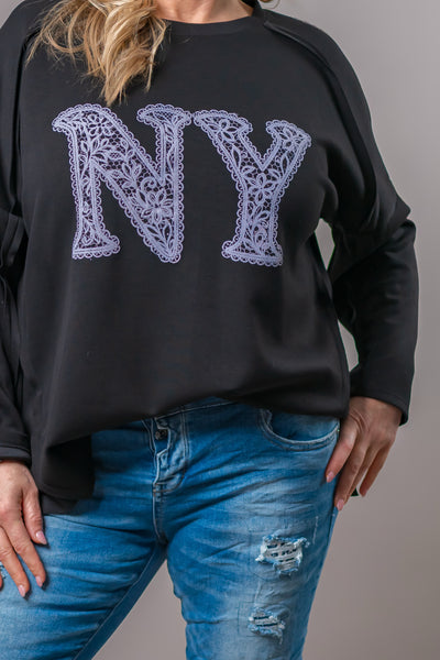 Sweatshirt mit Print "NY", schwarz