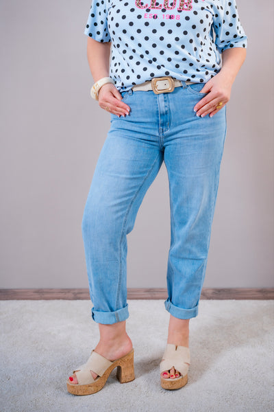 Jeans Straight-Fit mit hohem Bund, light blue