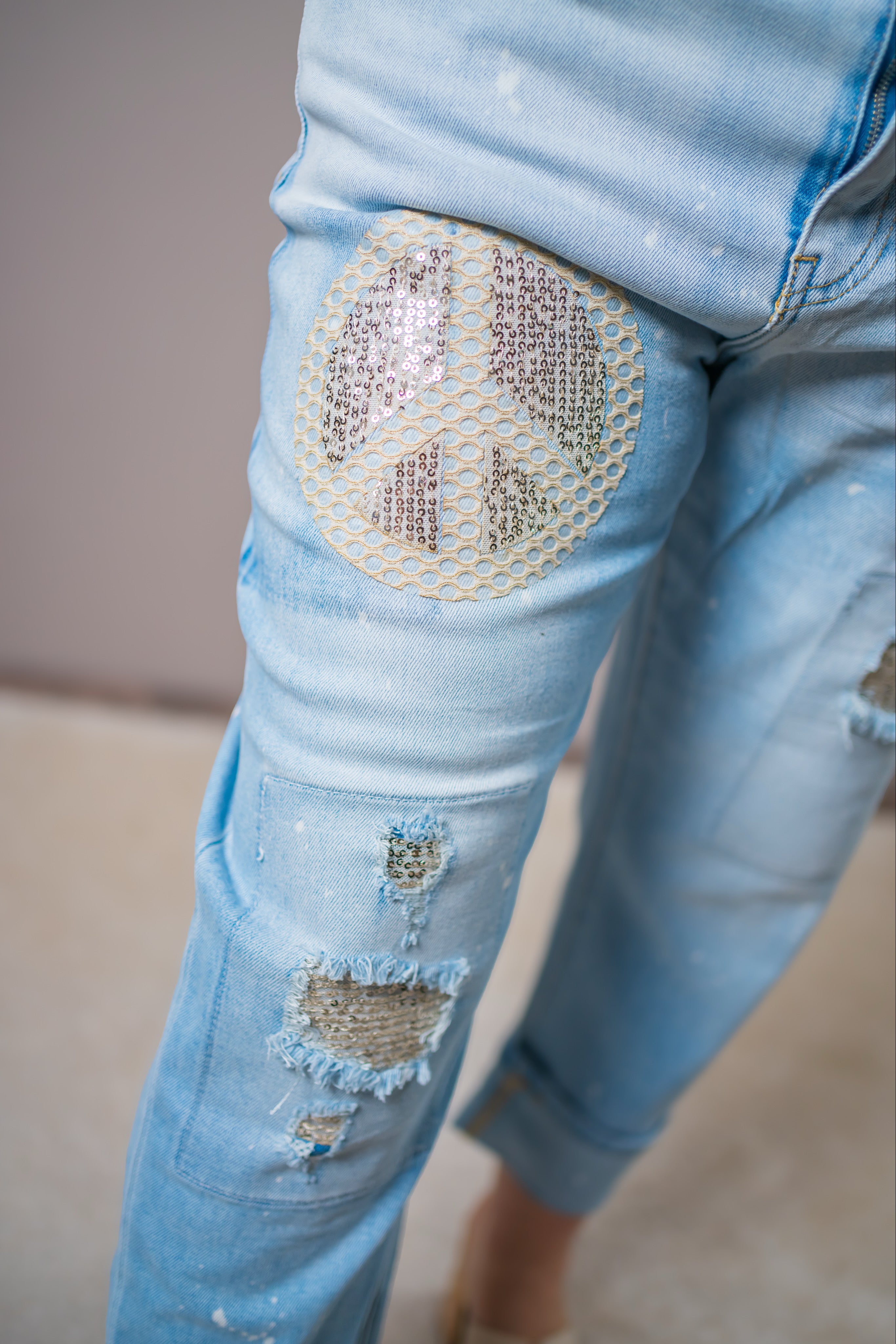 Boho Peace Jeans im Destroyed Look