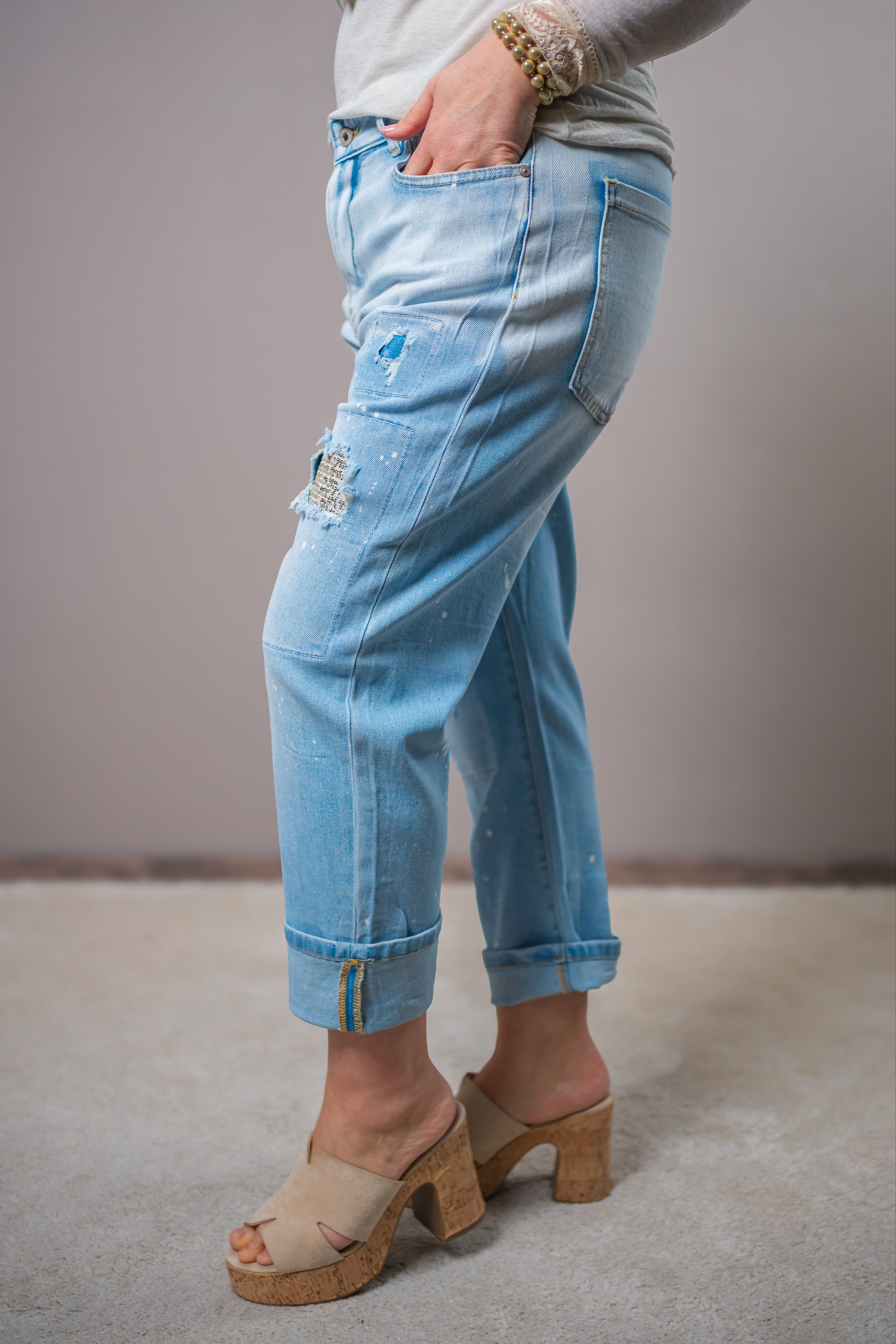 Boho Peace Jeans im Destroyed Look