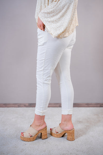 Stretchhose mit Crinkle-Effekt, creme