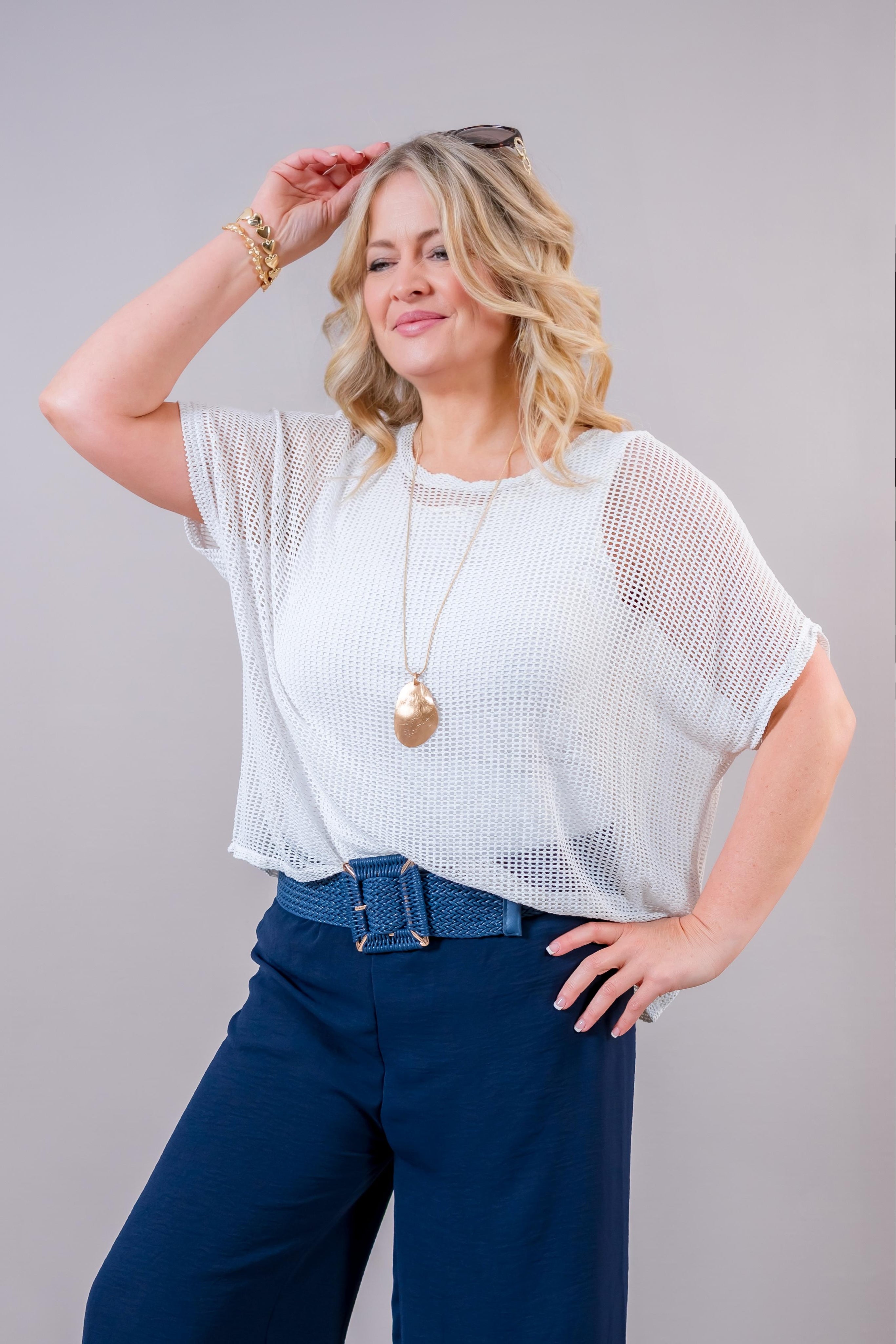 Oversize Netz Shirt, weiß