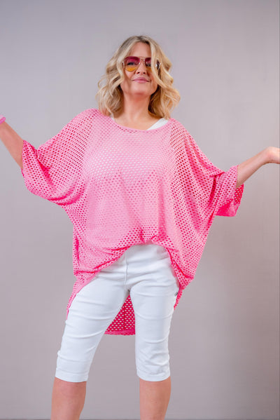 Oversize Shirt mit Lochstruktur, pink