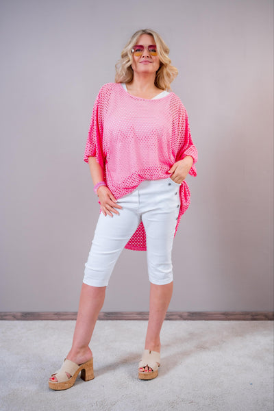 Oversize Shirt mit Lochstruktur, pink