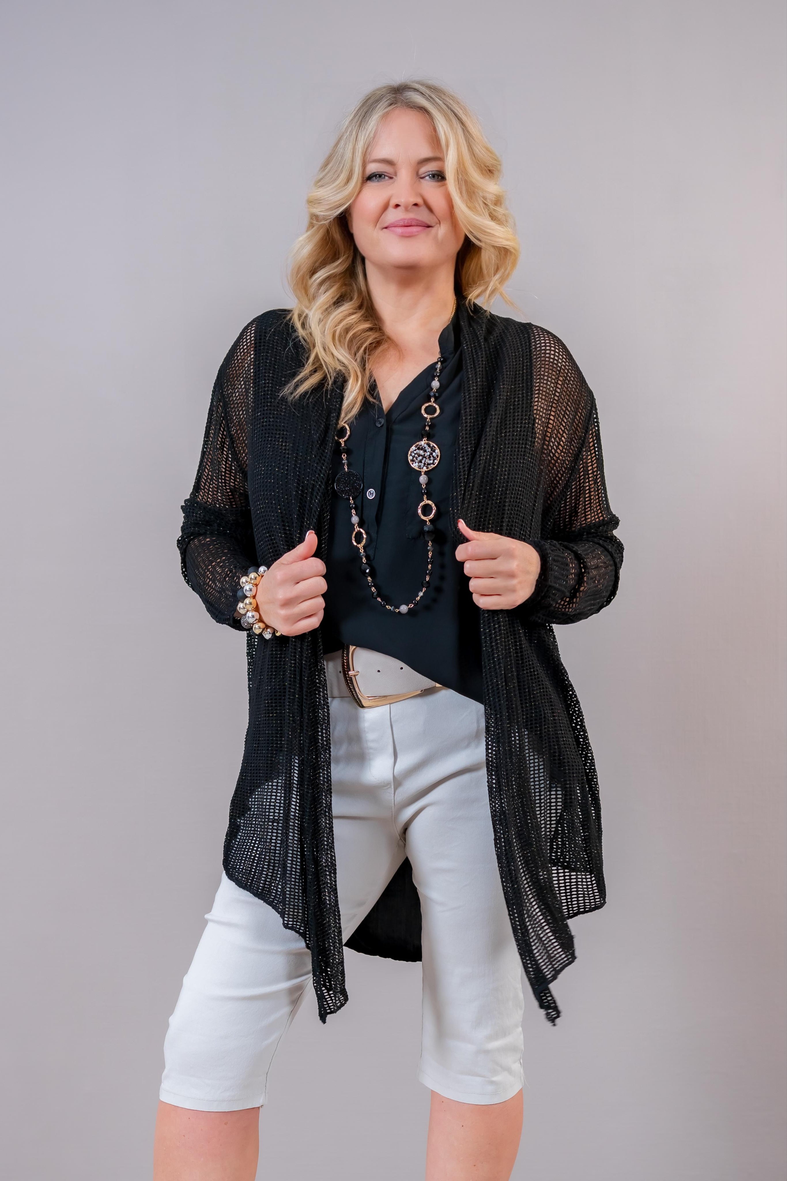 Netz-Cardigan mit Gold-Akzenten, schwarz