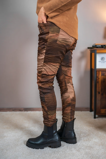 Stretchhose mit Washed-Effekt, braun/beige
