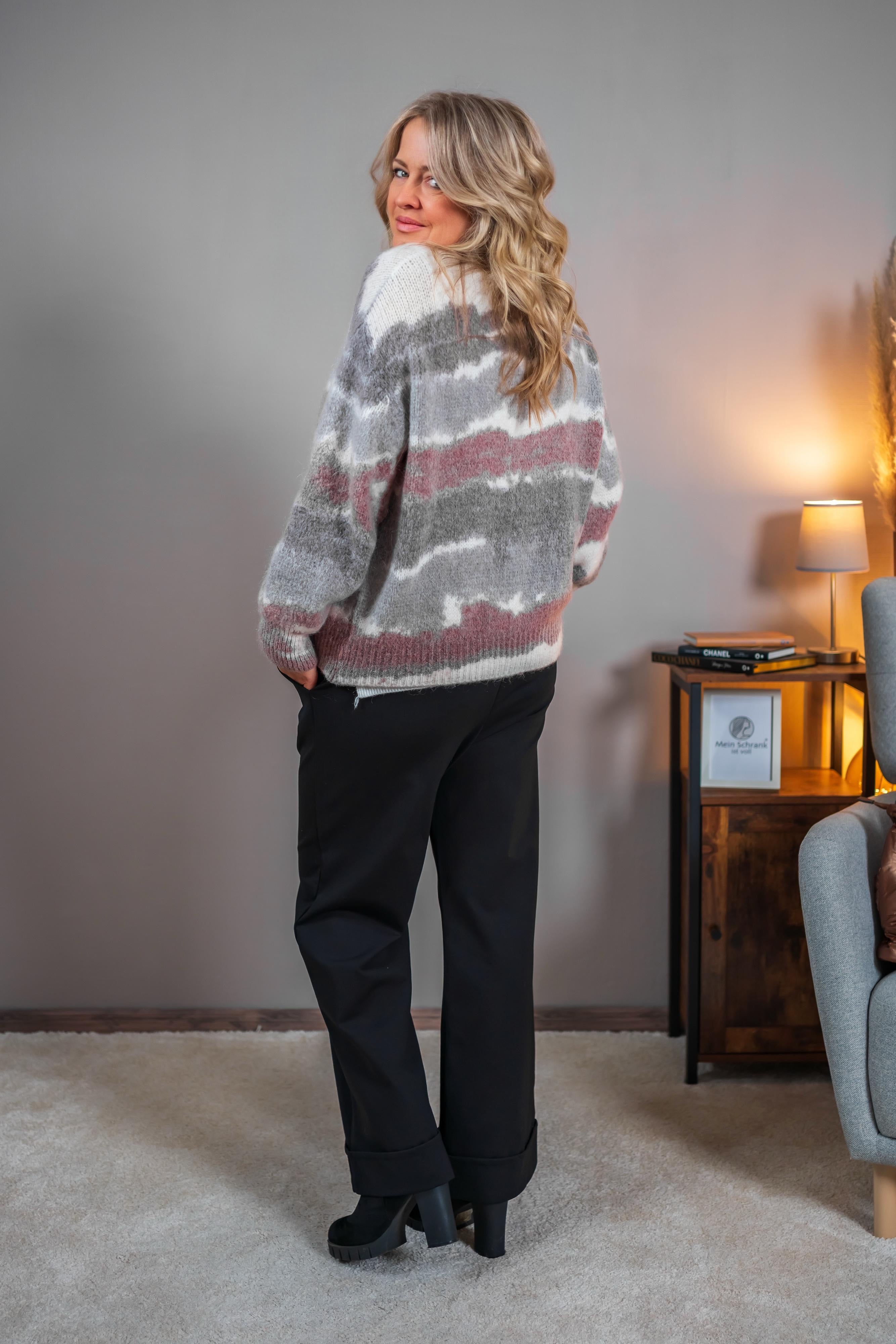 Mohair-Strickjacke mit Reißverschluss, mehrfarbig