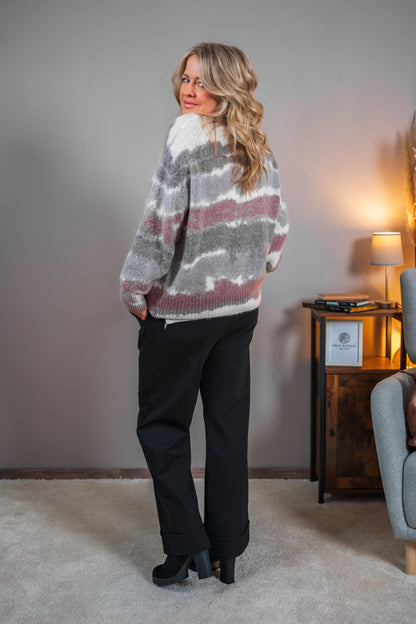 Mohair-Strickjacke mit Reißverschluss, mehrfarbig