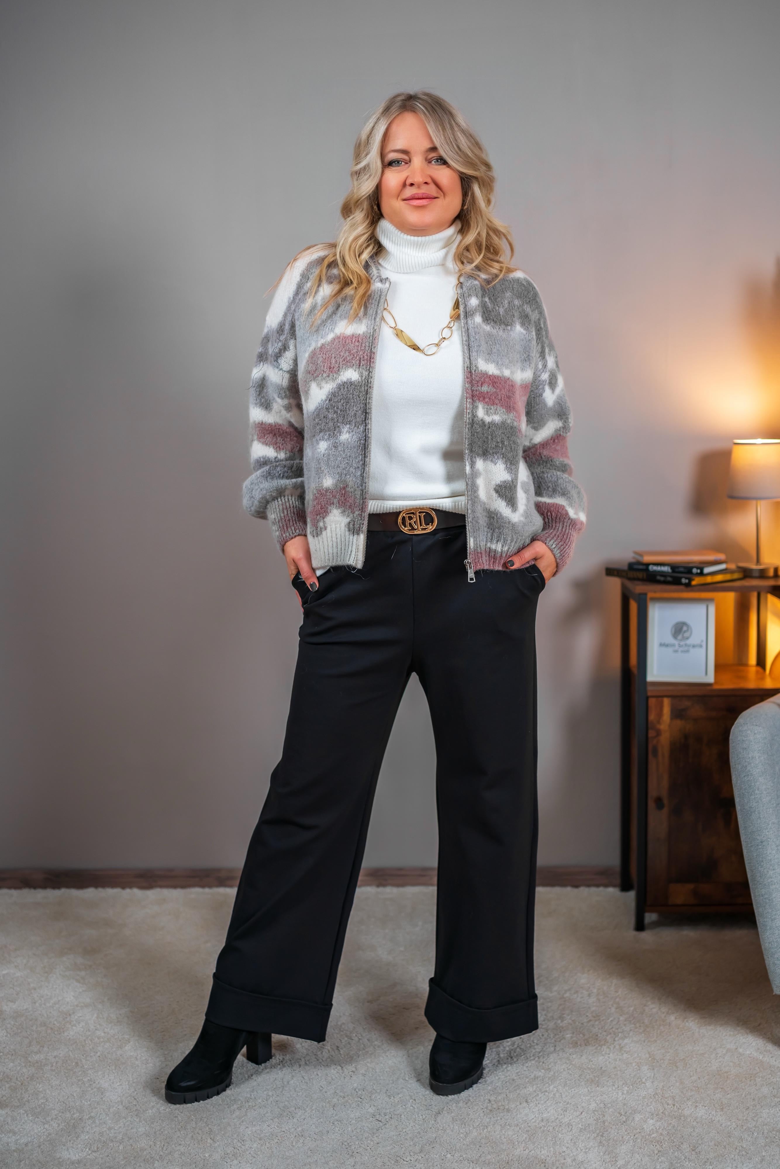 Mohair-Strickjacke mit Reißverschluss, mehrfarbig