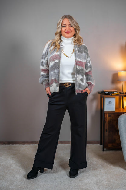 Mohair-Strickjacke mit Reißverschluss, mehrfarbig